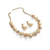 Sohi Women's Gold Embellished Roses Necklace And Earrings (set Of 2) In Gold