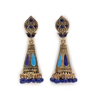 Sohi Women's Gold Ethnic Drop Earrings In Blue