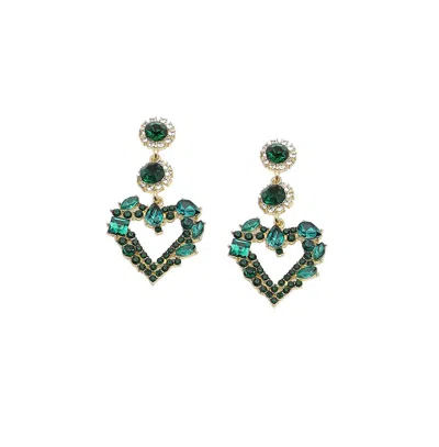Sohi Women's Gold Heart Drop Earrings In Green