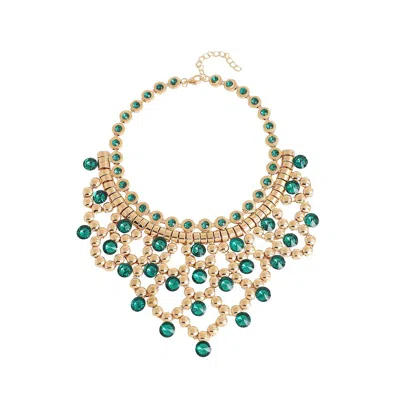Sohi Women's Gold Jewel Statement Necklace In Green