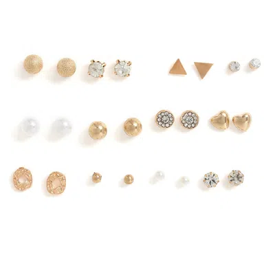SOHI WOMEN'S GOLD PACK OF 12 MINIMAL STUD EARRINGS