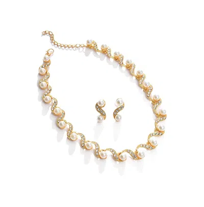 Sohi Women's Gold Pearl Swirl Necklace And Earrings (7-8 Mm) (set Of 2)