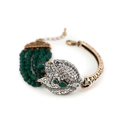 Sohi Women's Gold Plated Designer Stone Bracelet In Green