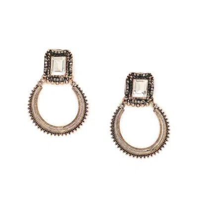 Sohi Women's Gold Plated Designer Stone Drop Earrings In Black