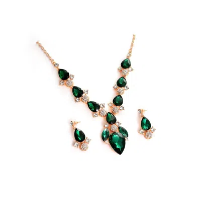 Sohi Women's Gold Plated Designer Stone Jewellery Set In Green