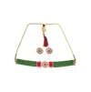 Sohi Women's Gold Plated Kundan Beaded Jewellery Set In Green
