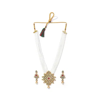 Sohi Women's Gold Plated Kundan Beaded Jewellery Set In White