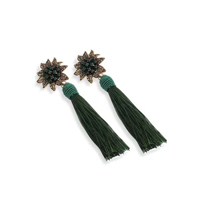 Sohi Women's Gold Plated Party Designer Stone Drop Earrings In Green