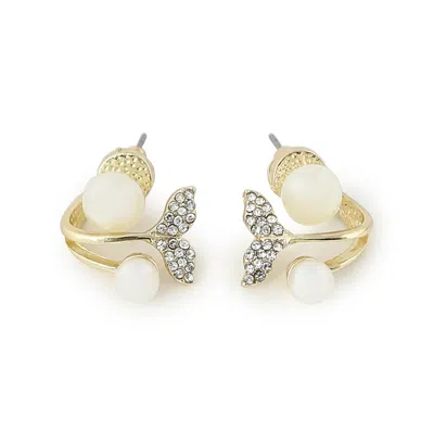 Sohi Women's Gold Plated Pearls Stud Earrings In White