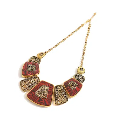 Sohi Women's Gold Plated Statement Necklace In Red
