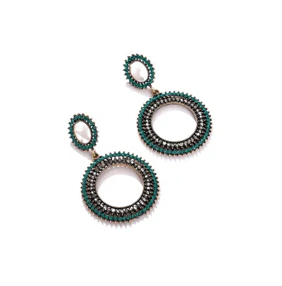 Sohi Women's Gold-plated Stone Drop Earrings In Green