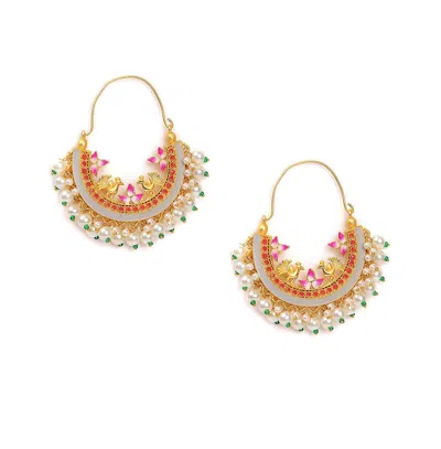 Sohi Women's Gold-plated Stone Hoop Earrings