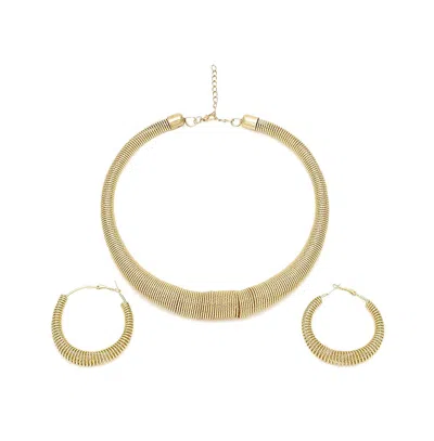 Sohi Women's Gold Ribbed Wire Necklace And Earrings (set Of 2)