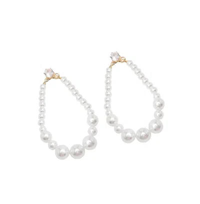 Sohi Women's Gold Snowball Teardrop Drop Earrings In White
