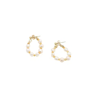 Sohi Women's Gold Snowball Teardrop Drop Earrings In White
