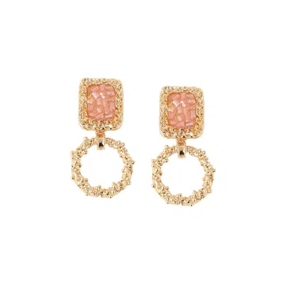 Sohi Women's Gold Stone Drop Earrings In Pink