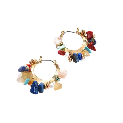 Sohi Women's Gold Stone Hoop Earrings