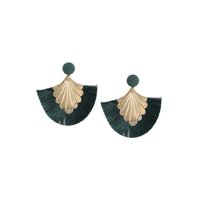 Sohi Women's Gold Tassel Drop Earrings In Green