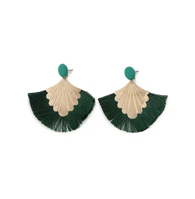 Sohi Women's Gold Tassel Drop Earrings In Green