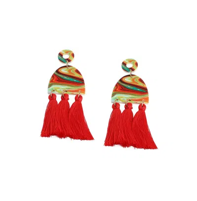 Sohi Women's Gold Tassel Drop Earrings In Red