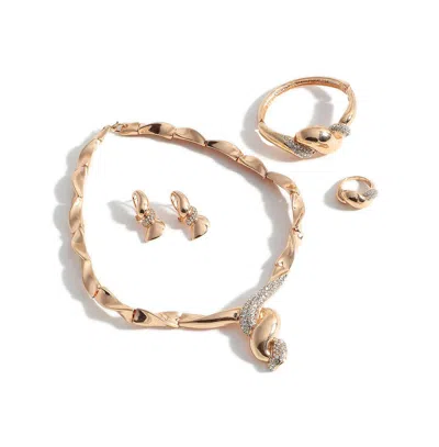 Sohi Women's Gold Twisted Metallic Necklace, Earrings, Bracelet And Ring (set Of 4)
