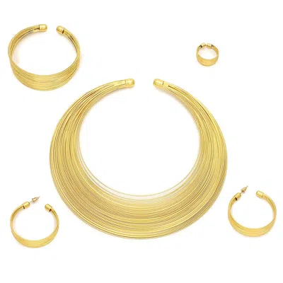 Sohi Women's Gold Wire Cluster Necklace, Earrings, Bracelet And Ring (set Of 4)