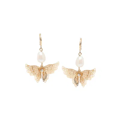 Sohi Women's Green Butterfly Drop Earrings In Gold