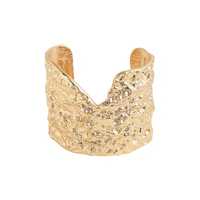 Sohi Women's Green Dented Cuff Bracelet In Sand