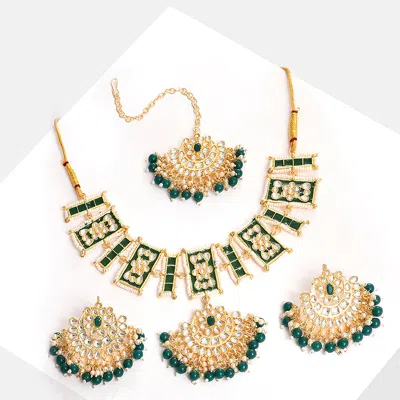 Sohi Women's Green Drop Jewellery Set