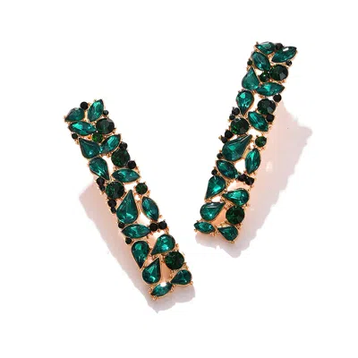 SOHI WOMEN'S GREEN EMBELLISHED CLUSTER DROP EARRINGS