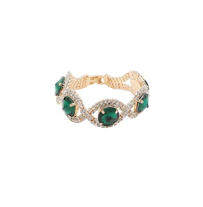 Sohi Women's Green Embellished Twist Bracelet In Gold