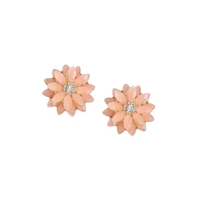 Sohi Women's Green Flower Stud Earrings In Pink