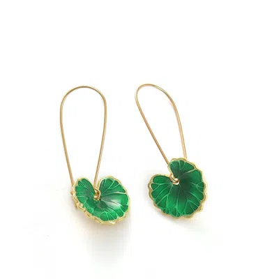 Sohi Women's Green Lotus Leaf Drop Earrings In Gold