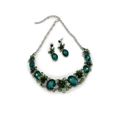Sohi Women's Green Maxi Stone Necklace And Earrings (set Of 2)