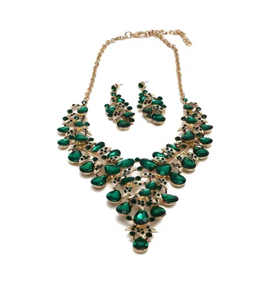 Sohi Women's Green Maxi Stone Necklace And Earrings (set Of 2)