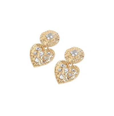 Sohi Women's Green Royal Heart Drop Earrings In Gold