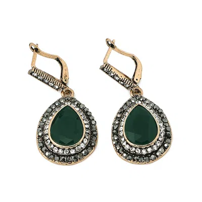 SOHI WOMEN'S GREEN TEARDROP DROP EARRINGS