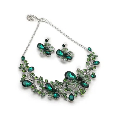 Sohi Women's Green Teardrop Flora Jewelry Set