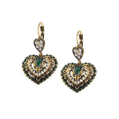 Sohi Women's Heart Drop Earrings In Green