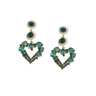 Sohi Women's Heart Drop Earrings In Green