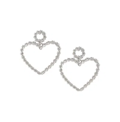 Sohi Women's Heart Drop Earrings In Silver