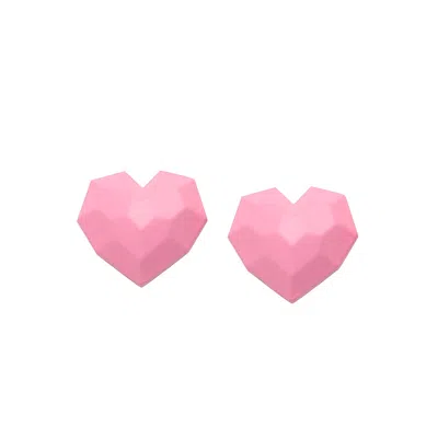 Sohi Women's Heart Stud Earrings In Pink