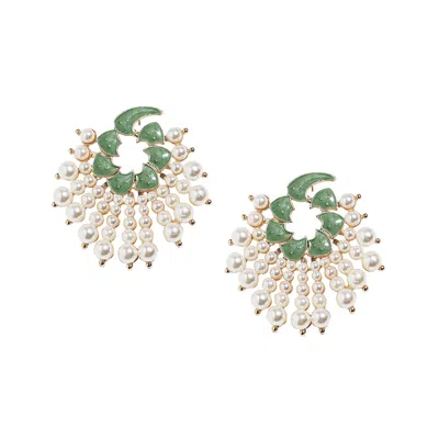 Sohi Women's Kelly Green Circular Pearl Drop Earrings