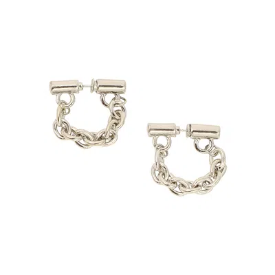 Sohi Women's Metallic Silver The Chain Bar Hoop Earrings