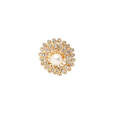 Sohi Women's Multicolour Embellished Feather Statement Ring In Gold