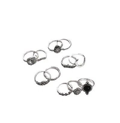 Sohi Women's Oxidised Multi-layer Ring In Silver