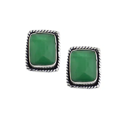 Sohi Women's Oxidised Stone Stud Earrings In Metallic