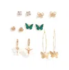 Sohi Pack Of 6 Butterfly Shaped Earrings In Gold