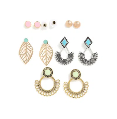 Sohi Women's Pack Of 6 Multi-layer Earrings In Gold