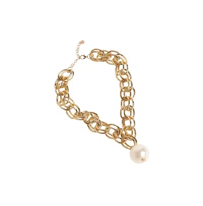 Sohi Women's Pearl Chain Necklace In Gold